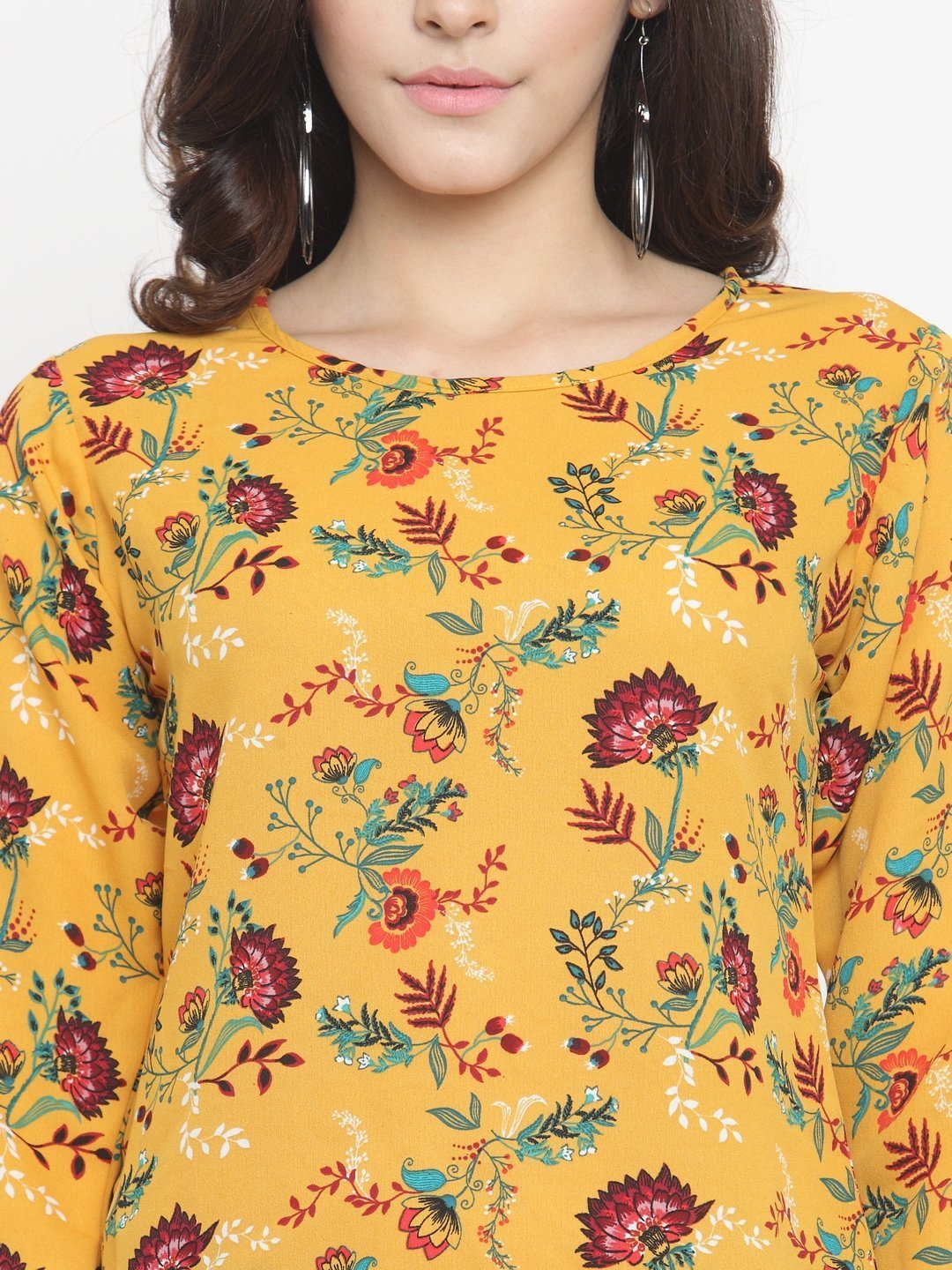 ZARVEY Casual 3/4 Sleeve Floral Print Women Multicolor Top