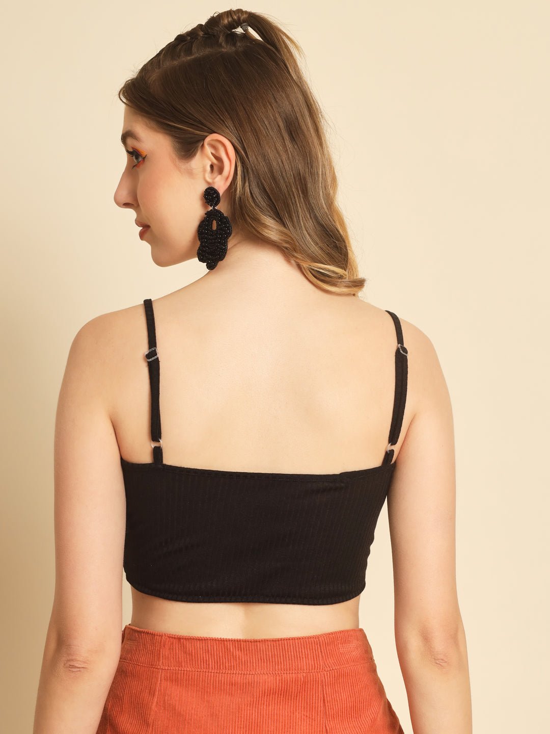 Stacked flame Casual Sleeveless Solid Women Black Top
