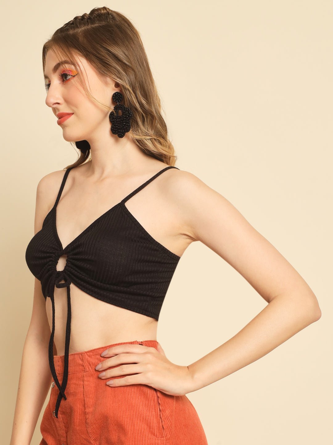 Stacked flame Casual Sleeveless Solid Women Black Top