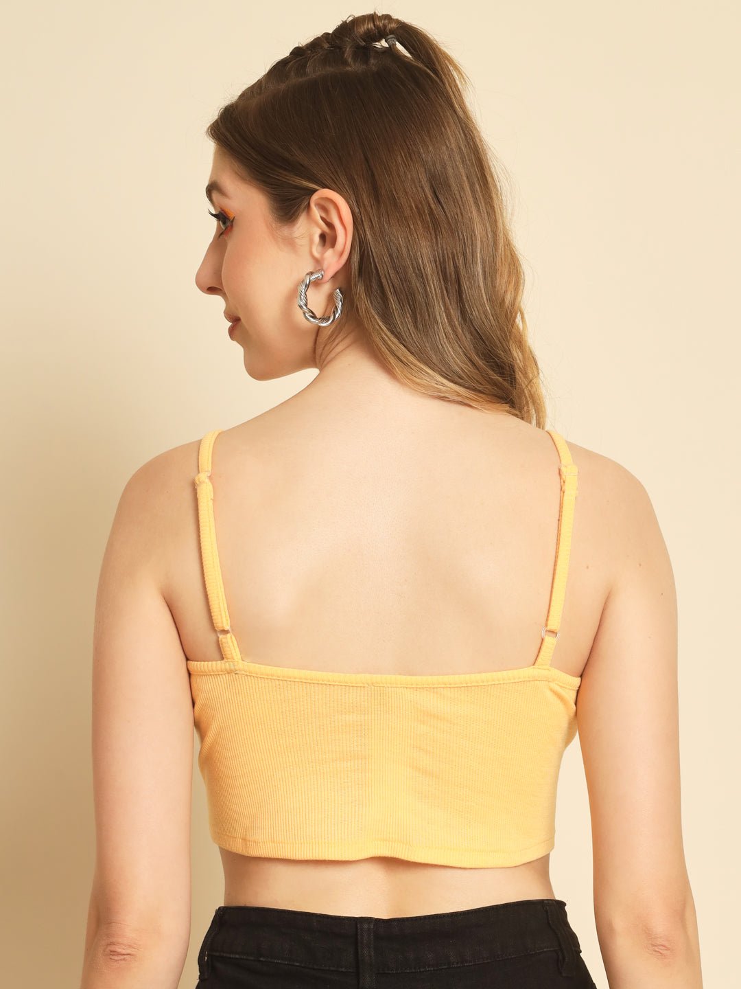 Stacked Flame Casual Sleeveless Solid Women Yellow Top