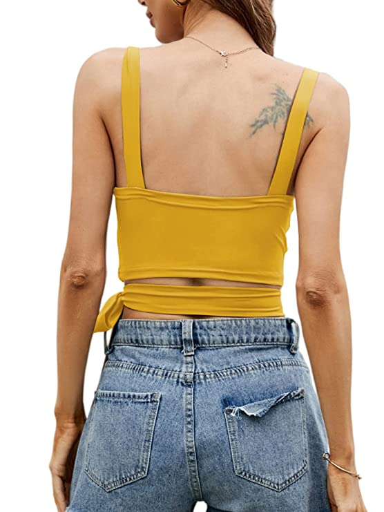 Stacked Flame Casual Sleeveless Solid Women Yellow Top