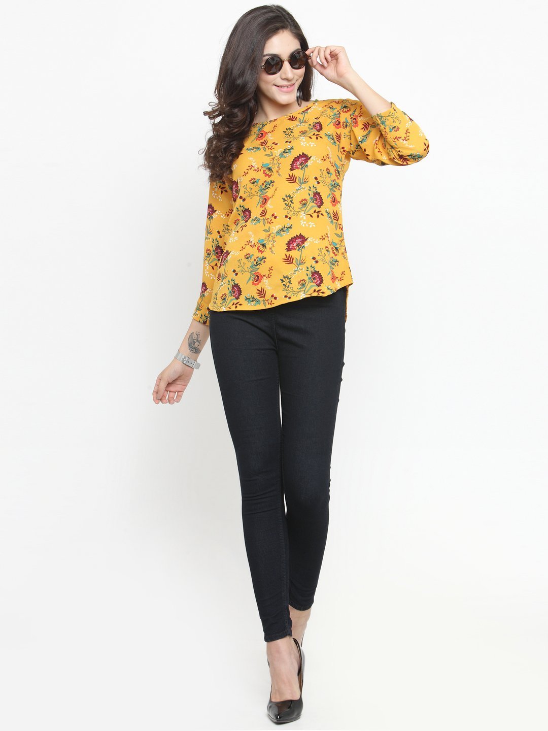 ZARVEY Casual 3/4 Sleeve Floral Print Women Multicolor Top