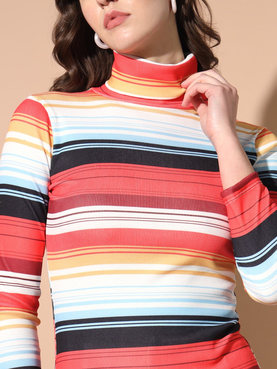 TANDUL Women Printed High Neck Multicolor Sweater