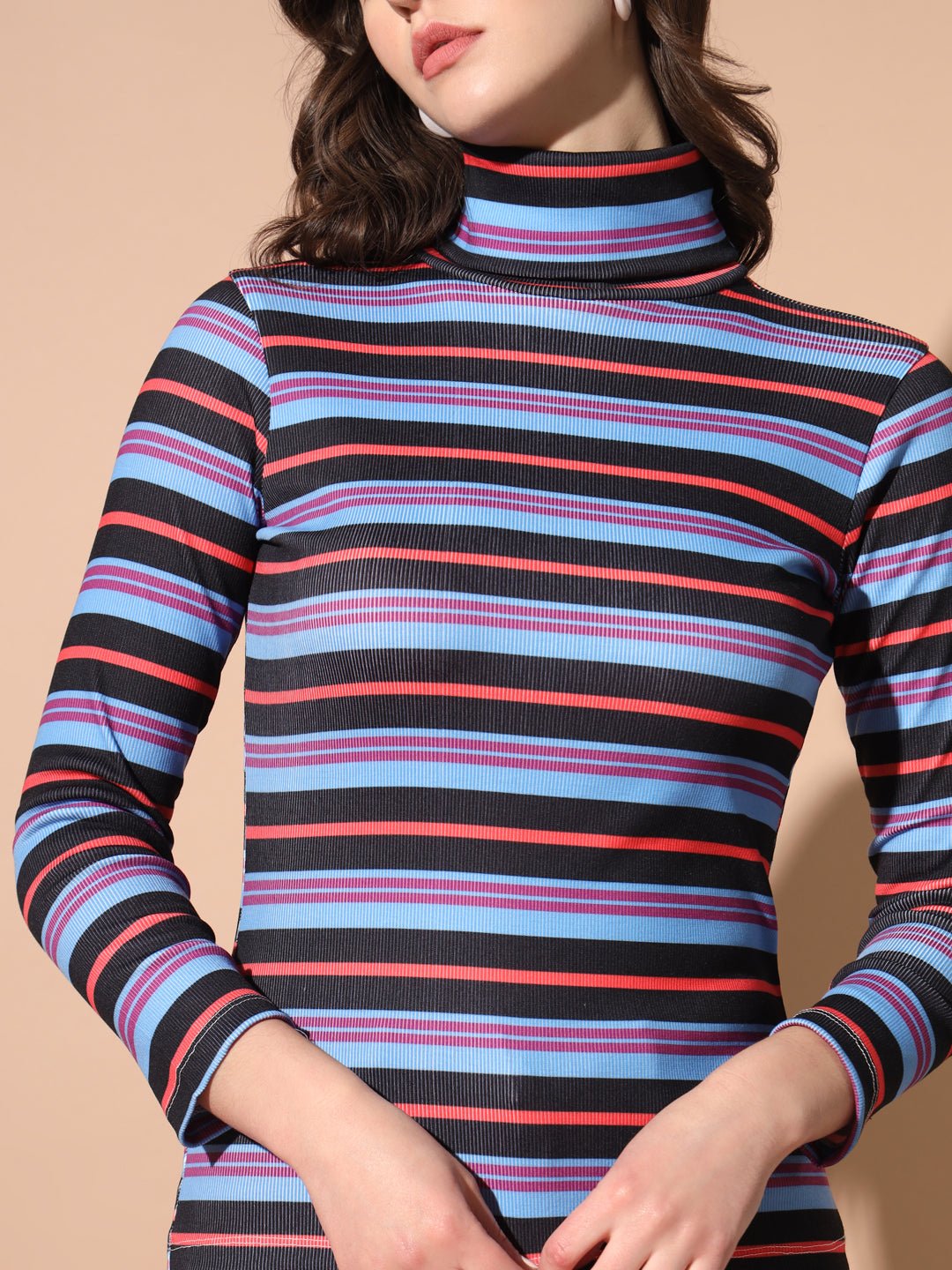 TANDUL Women Printed High Neck Multicolor Sweater