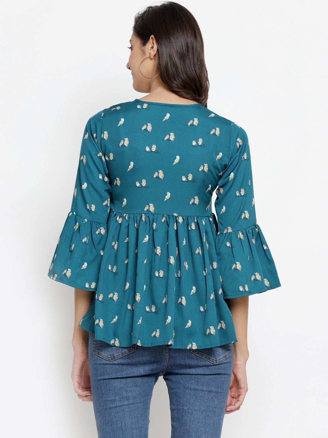 ZARVEY Casual Bell Sleeve Floral Print Women Multicolor Top