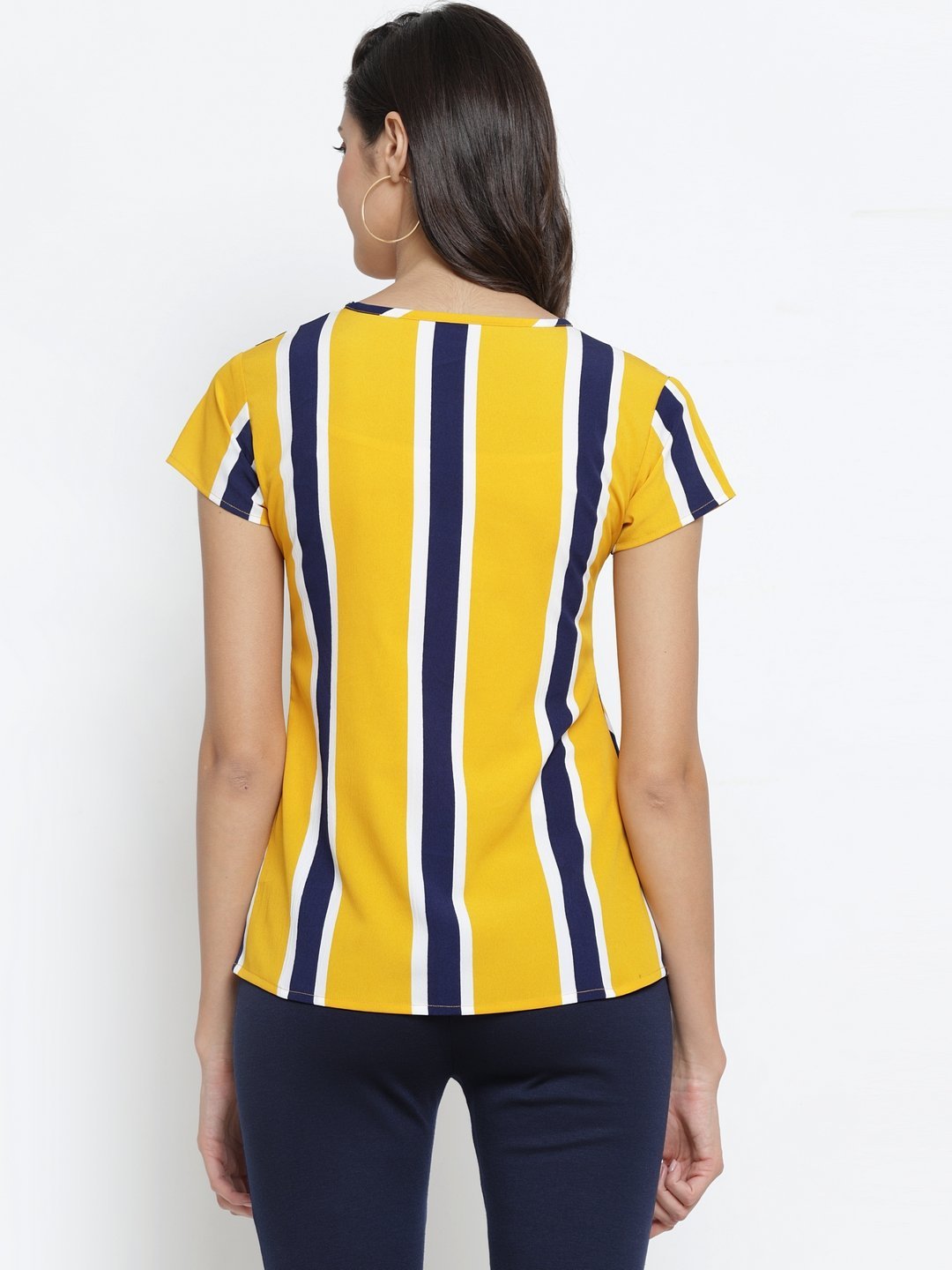 ZARVEY Casual Short Sleeve Striped Women Multicolor Top