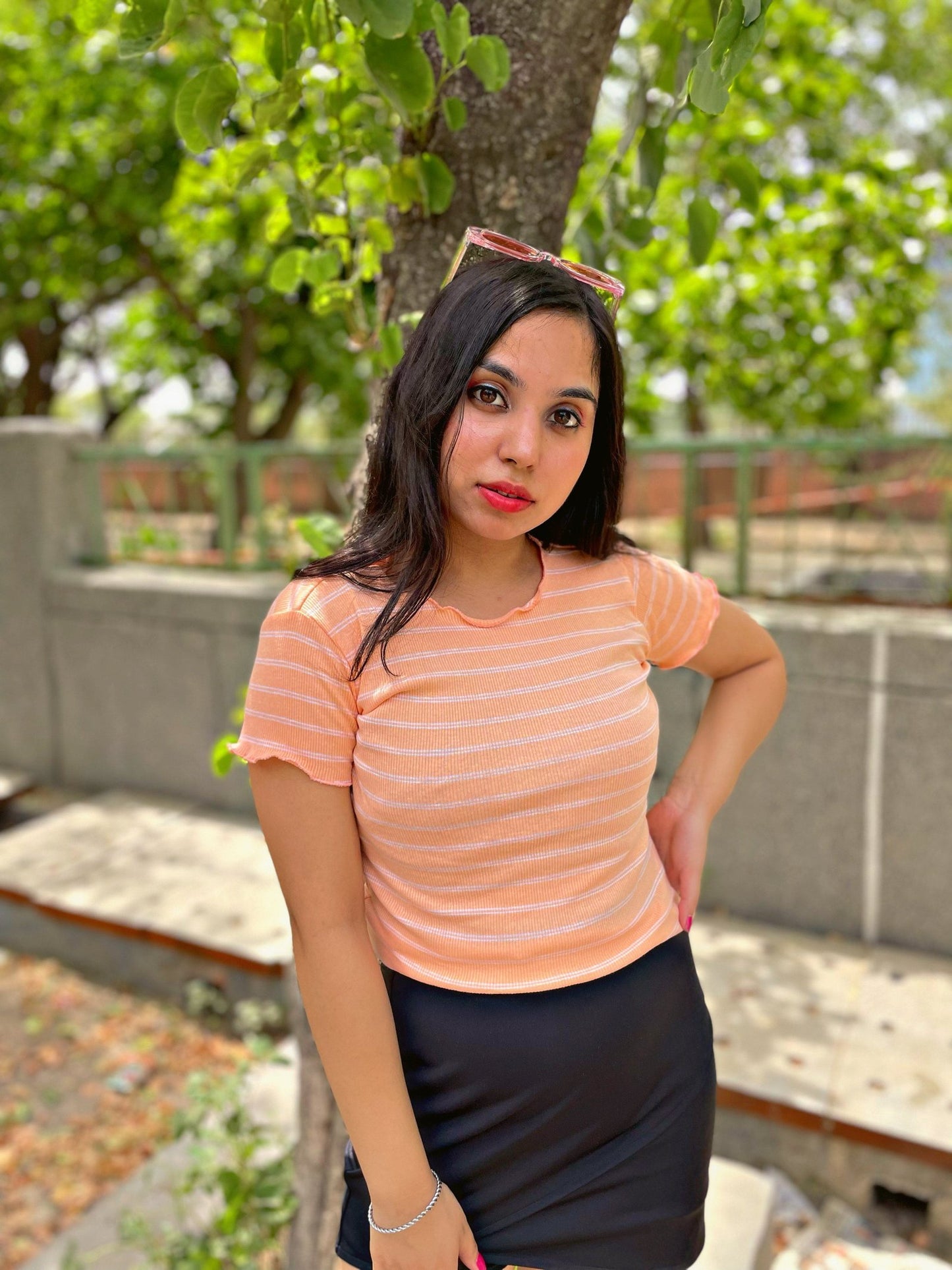 TANDUL Casual Regular Sleeves Striped Women Pink Top