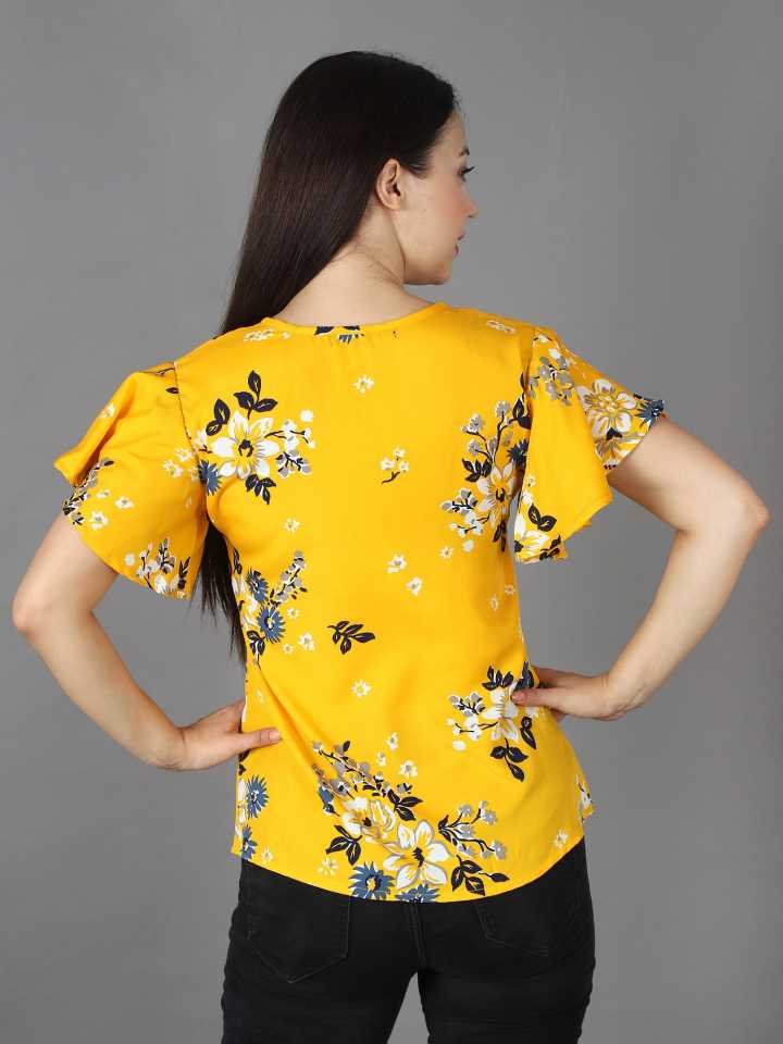 TANDUL Casual Butterfly Sleeves Floral Print Women Multicolor Top