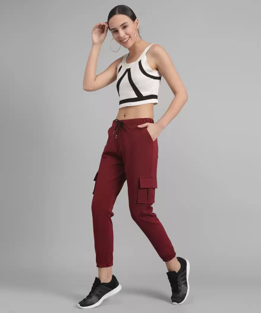 Stacked Flame Regular Fit Women Maroon Lycra Blend Trousers