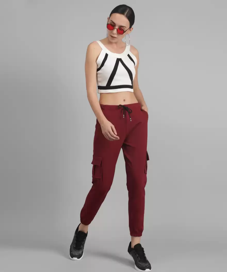 Stacked Flame Regular Fit Women Maroon Lycra Blend Trousers