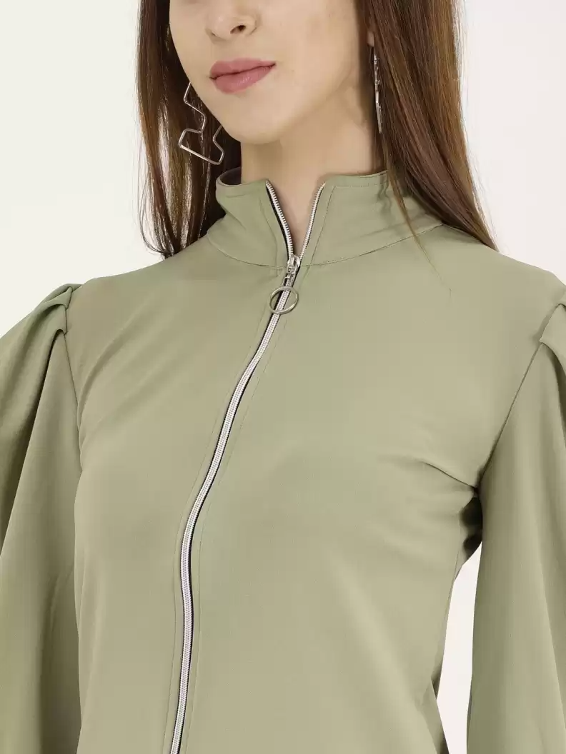 TANDUL Casual Regular Sleeves Solid Women Light Green Top