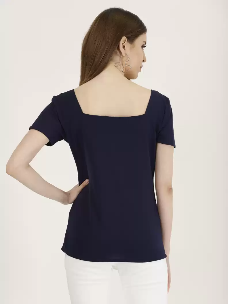 TANDUL Casual Dolman Sleeve Solid Women Dark Blue Top
