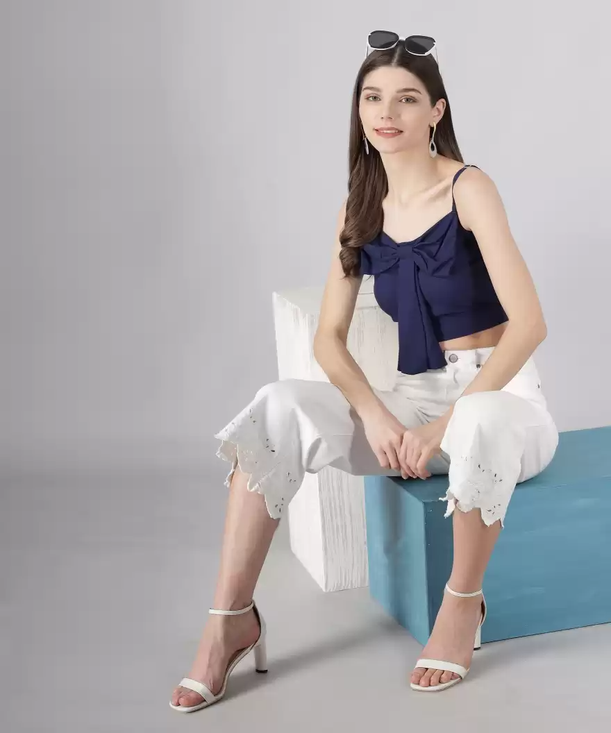 Casual Sleeveless Solid Women Blue Top