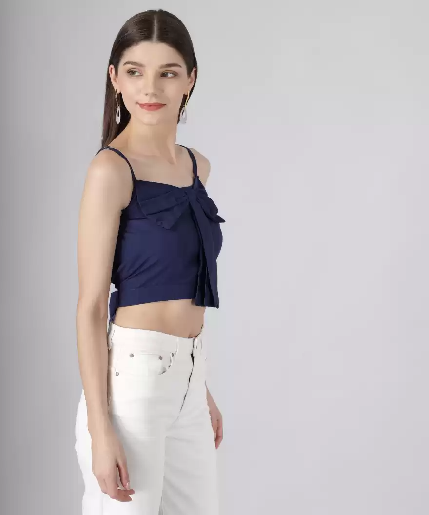 Casual Sleeveless Solid Women Blue Top