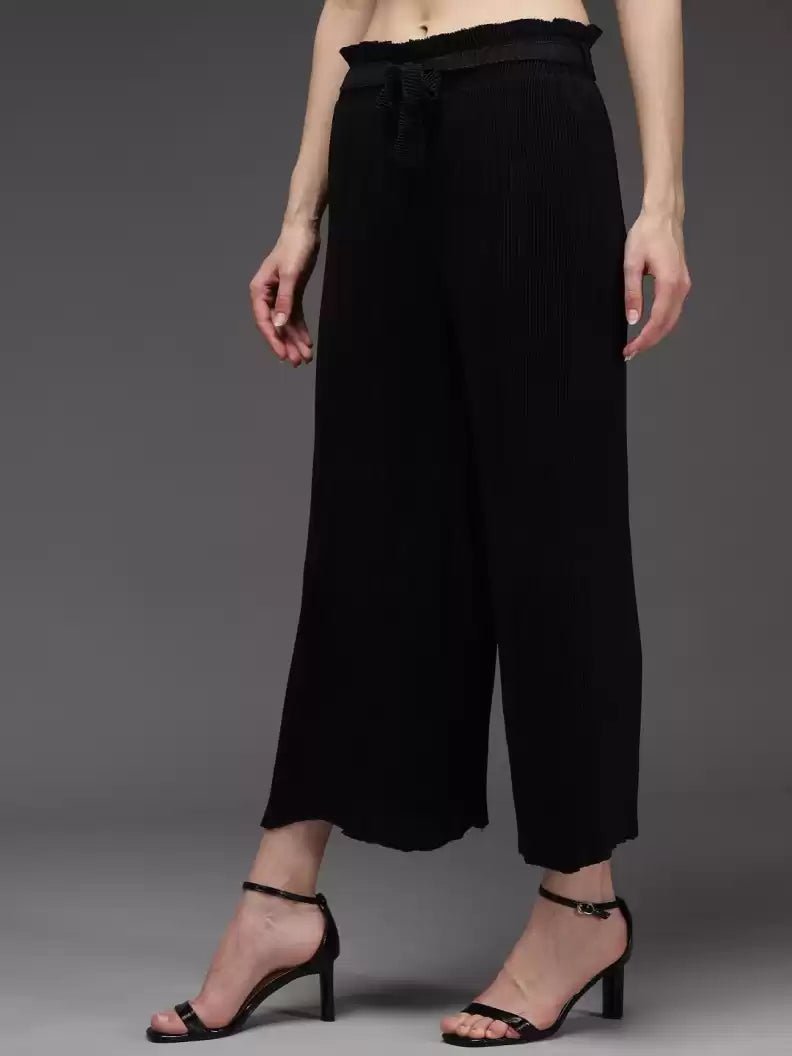 Stacked Flame Regular Fit Women Black Georgette Trousers