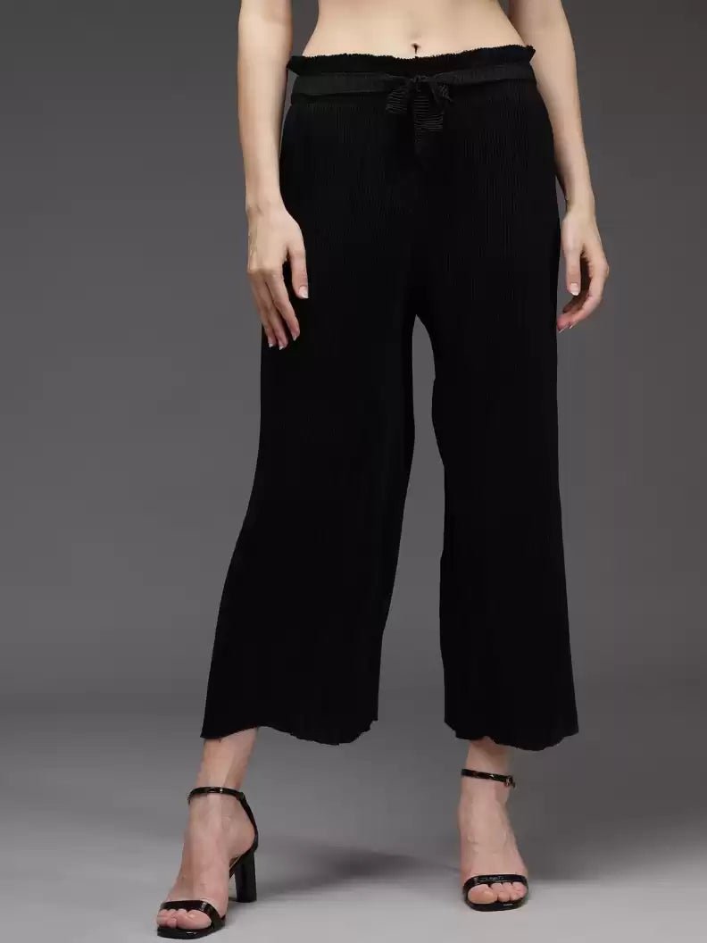 Stacked Flame Regular Fit Women Black Georgette Trousers