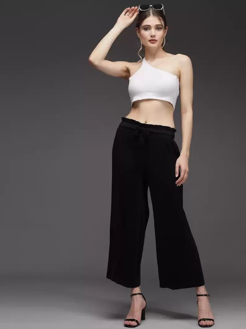 Stacked Flame Regular Fit Women Black Georgette Trousers