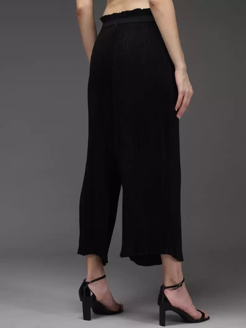 Stacked Flame Regular Fit Women Black Georgette Trousers
