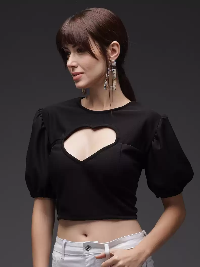 TANDUL Casual Regular Sleeves Solid Women Black Top