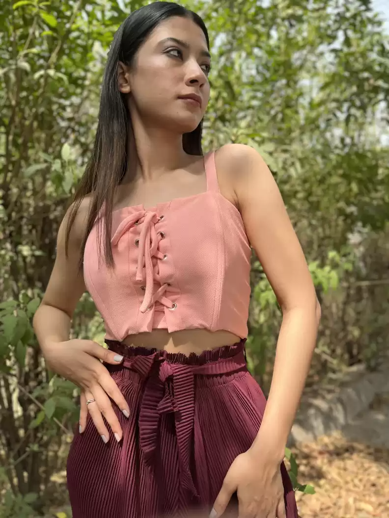 TANDUL Casual Sleeveless Solid Women Pink Top