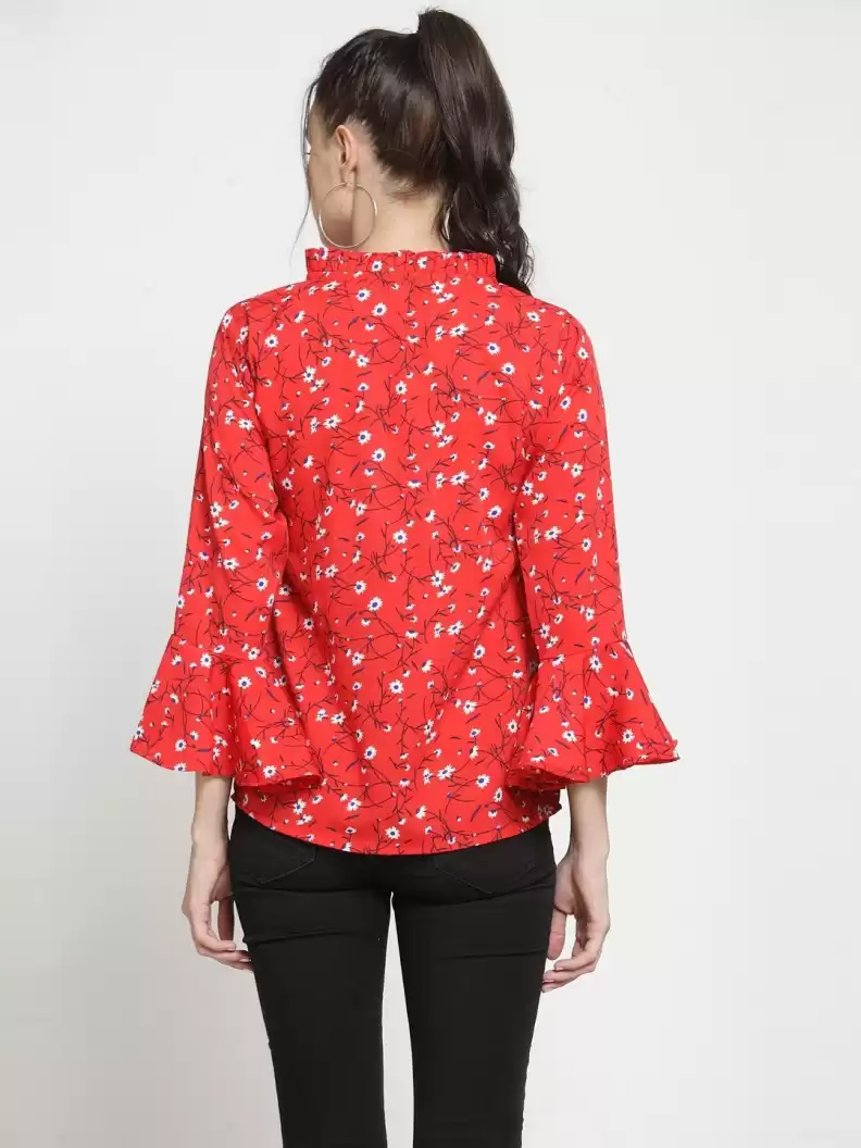 TANDUL Casual Bell Sleeves Printed Women Red, White Top