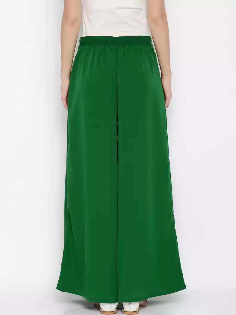 TANDUL Flared Women Green Poly Crepe Trousers