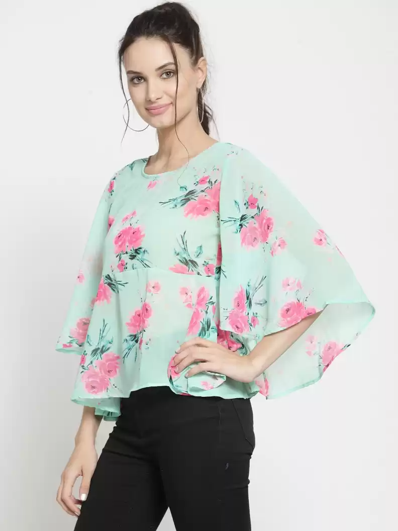ZARVEY Casual Flared Sleeves Printed Women Multicolor Top