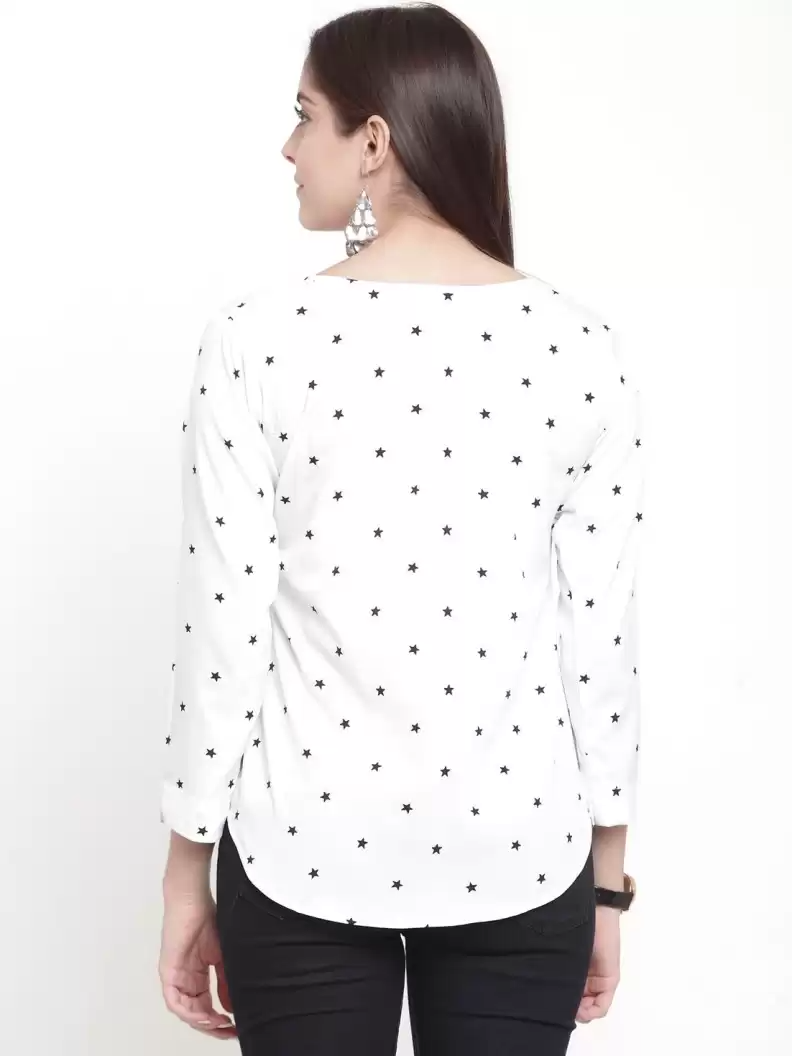 TANDUL Casual Regular Sleeves Printed Women White Top