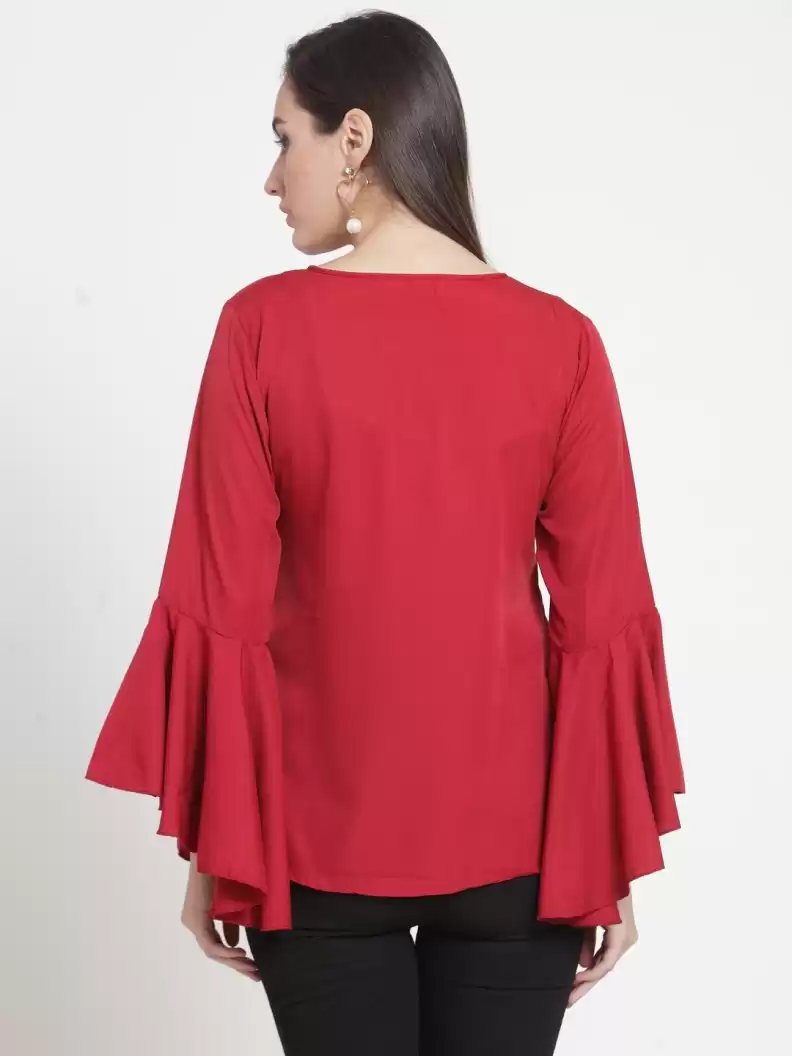 TANDUL Party Bell Sleeves Solid Women Maroon Top