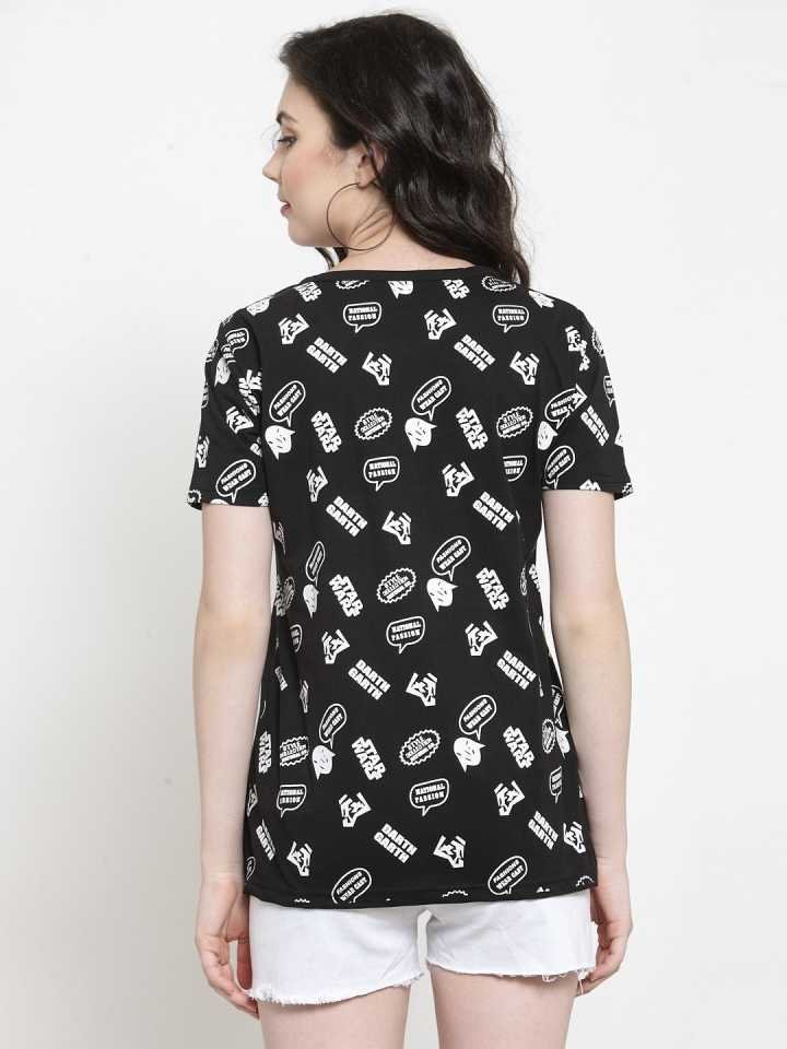 TANDUL Printed Women Round Neck Black T-Shirt