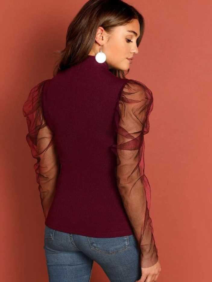 TANDUL INSTA Casual Puff Sleeves Solid Women Maroon Top