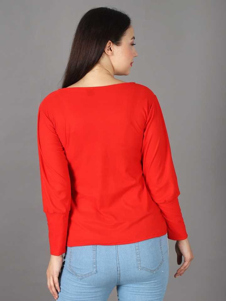 TANDUL Casual Regular Sleeves Solid Women Red Top With Mask