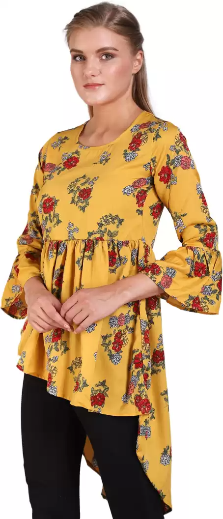 TANDUL Casual Bell Sleeves Floral Print Women Multicolor Top
