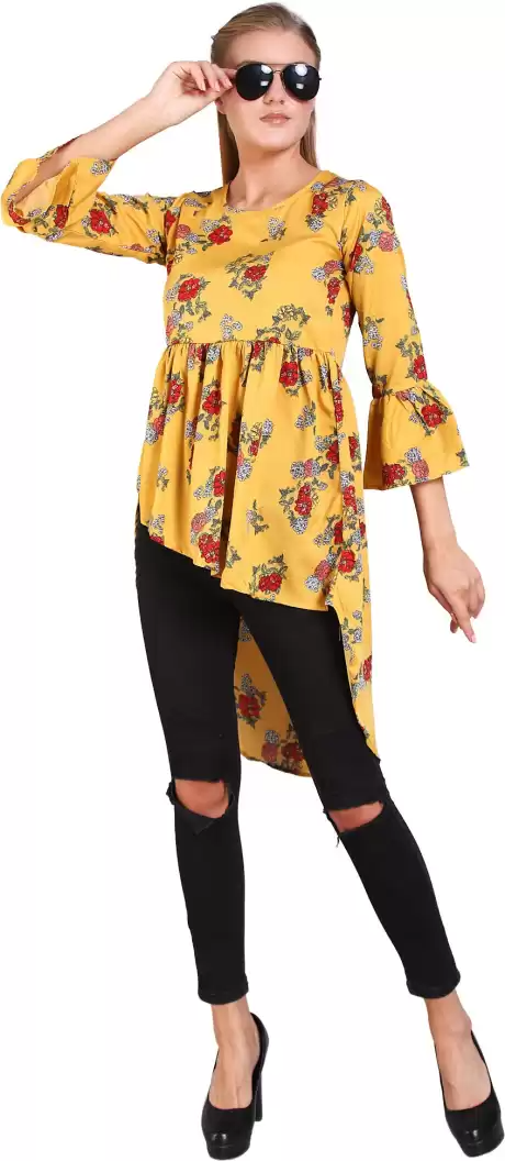 TANDUL Casual Bell Sleeves Floral Print Women Multicolor Top