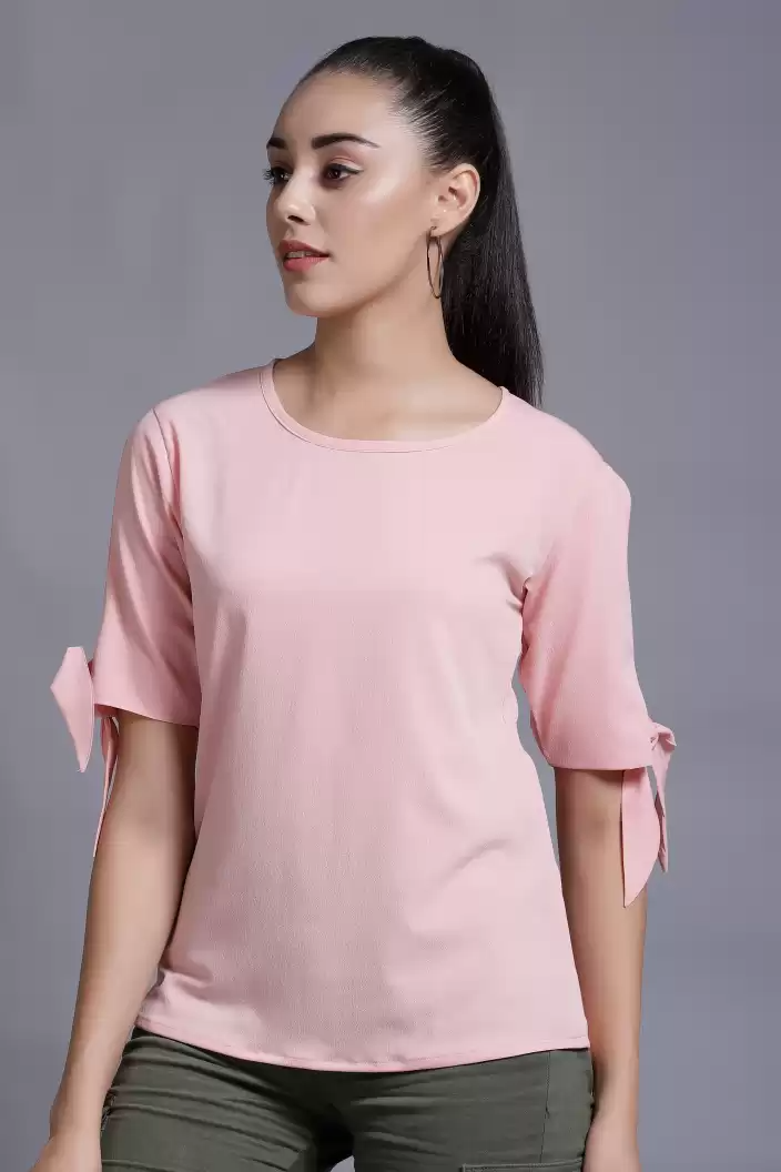 TANDUL Casual Cold Shoulder Sleeves Solid Women Pink Top