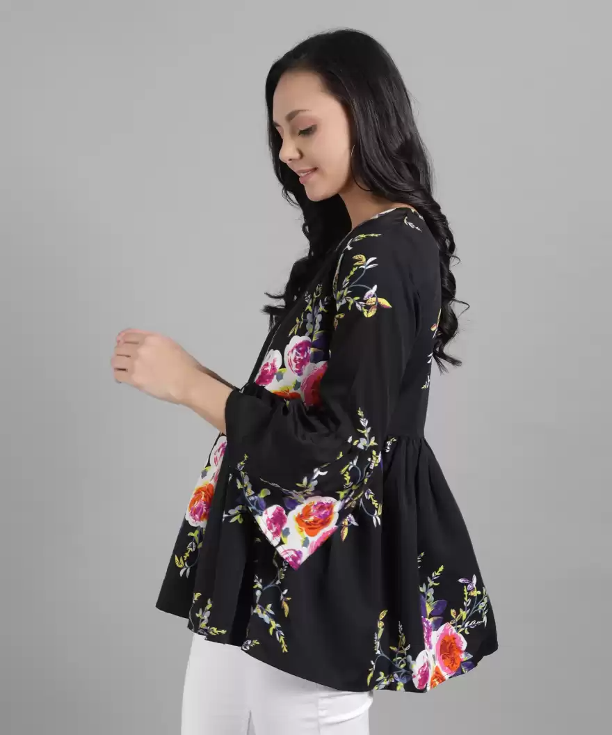 TANDUL Casual Bell Sleeves Printed Women Multicolor Top