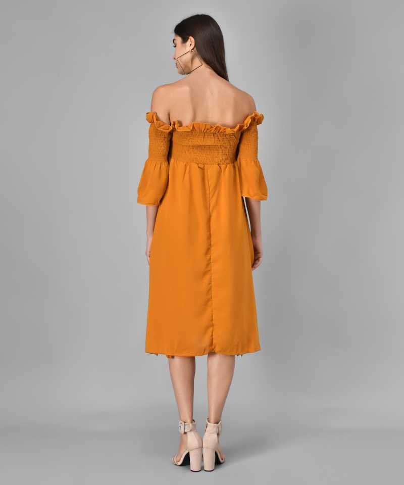 TANDUL Women Gathered Yellow Dress