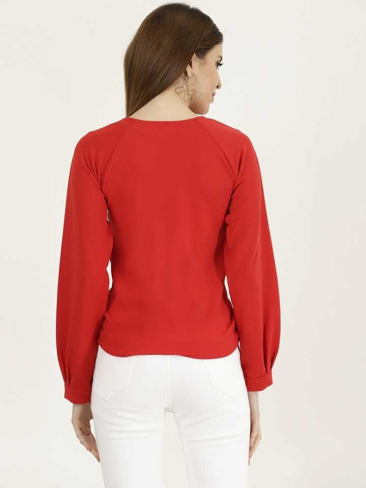 Casual Regular Sleeves Solid Women Red Top