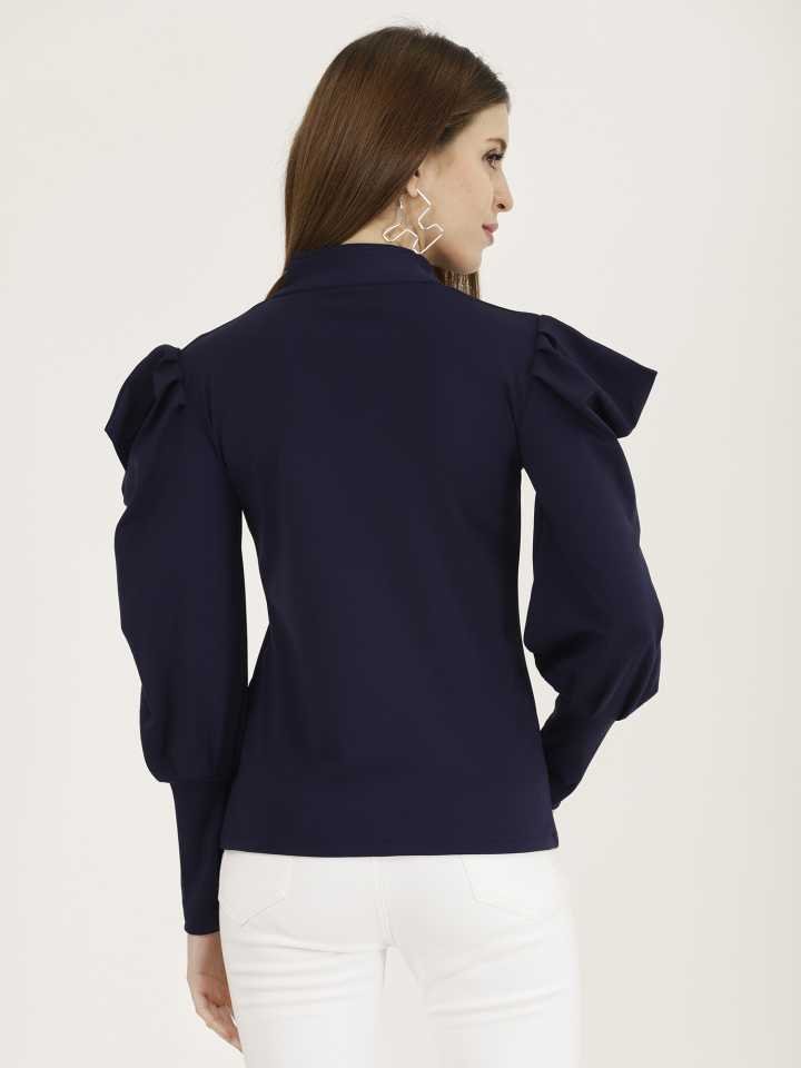 TANDUL Casual Regular Sleeves Solid Women Dark Blue Top