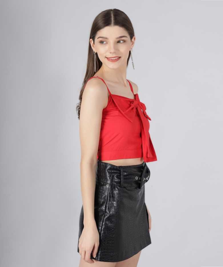 Casual Sleeveless Solid Women Red Top