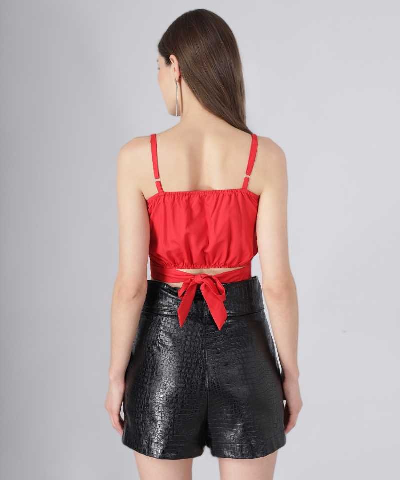 TANDUL Casual Sleeveless Solid Women Red Top