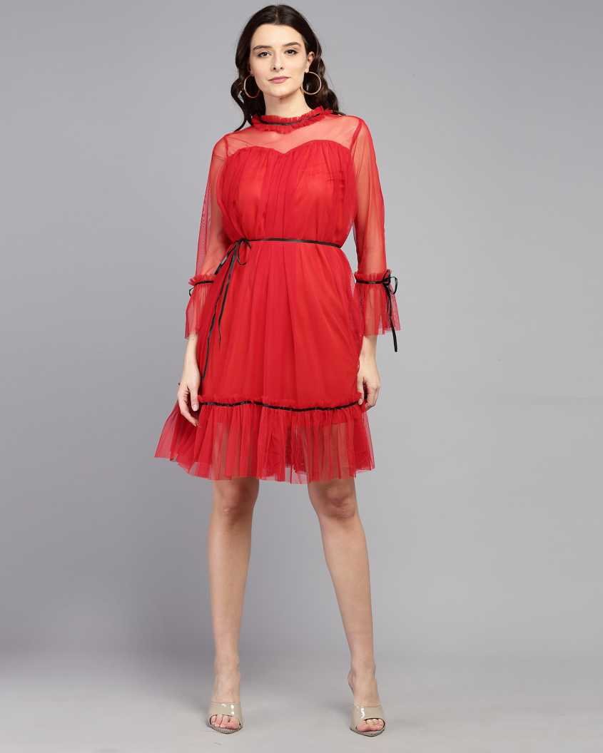 Women Fit and Flare Red Dress