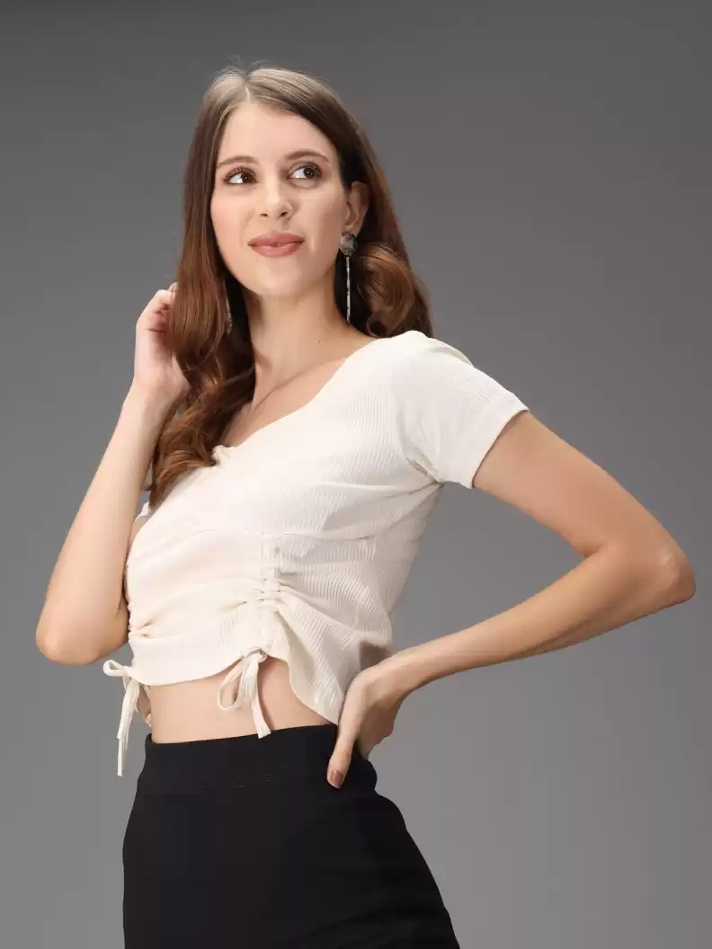 TANDUL Casual Regular Sleeves Solid Women White Top