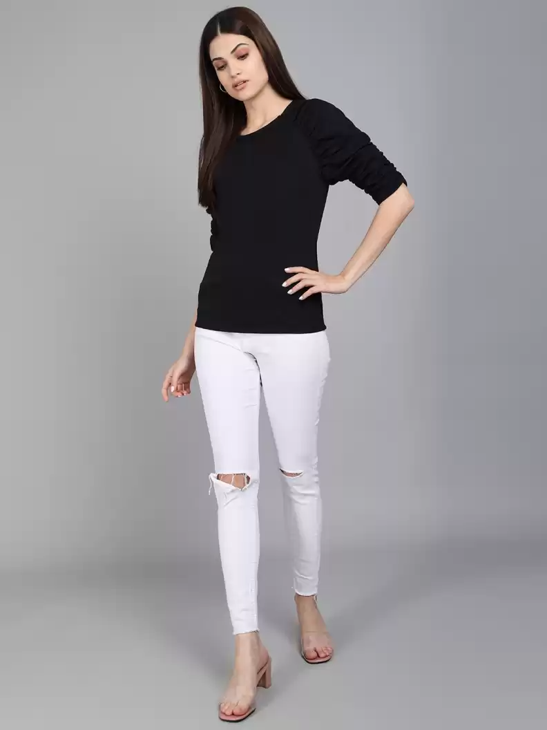 TANDUL Casual Regular Sleeves Striped Women Black Top