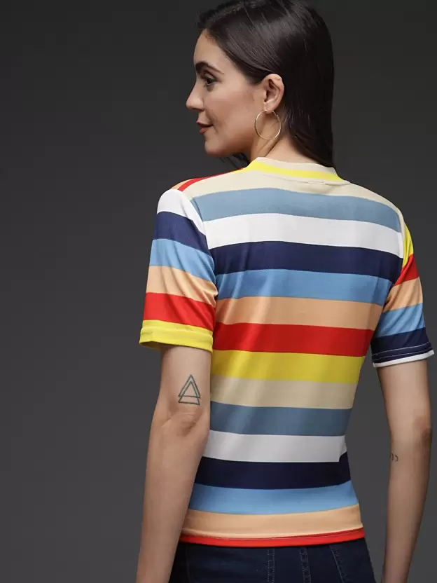 TANDUL Casual Regular Sleeves Striped Women Multicolor Top