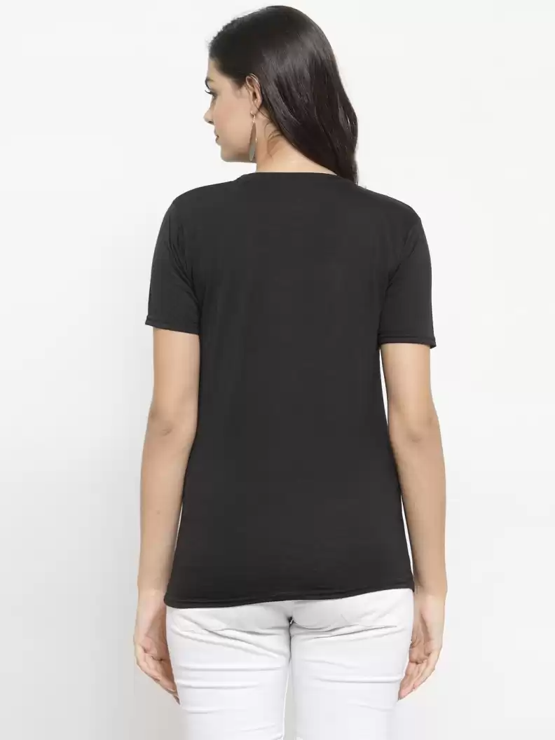TANDUL Typography Women Round Neck Black T-Shirt