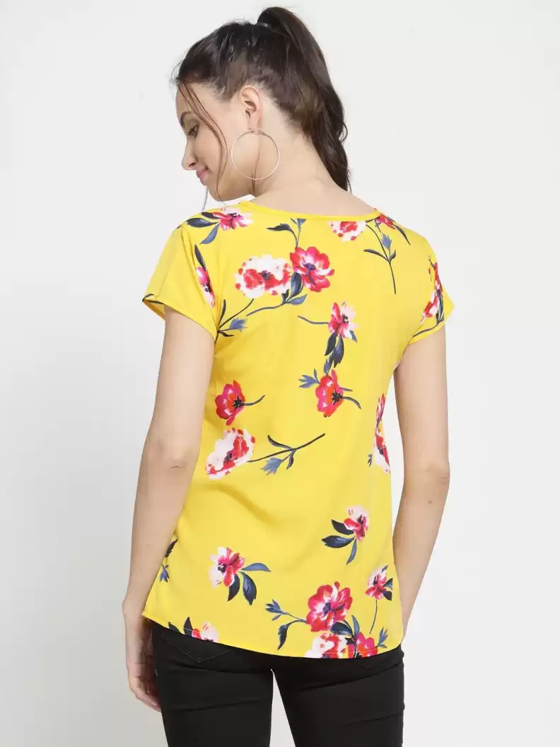 TANDUL Casual Regular Sleeves Printed Women Yellow Top