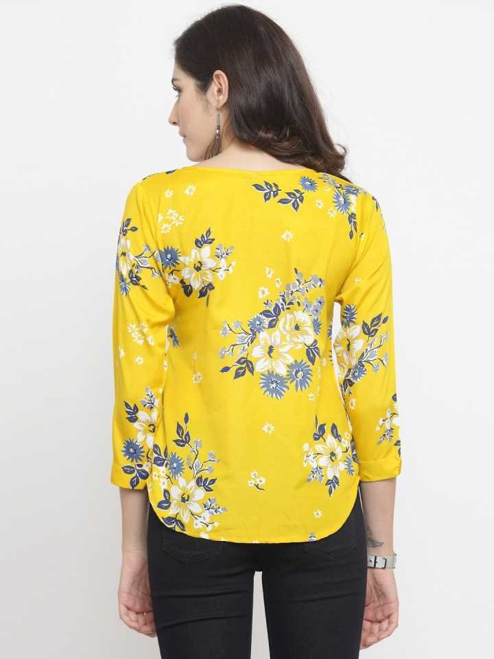 Casual Regular Sleeves Floral Print Women Yellow Top