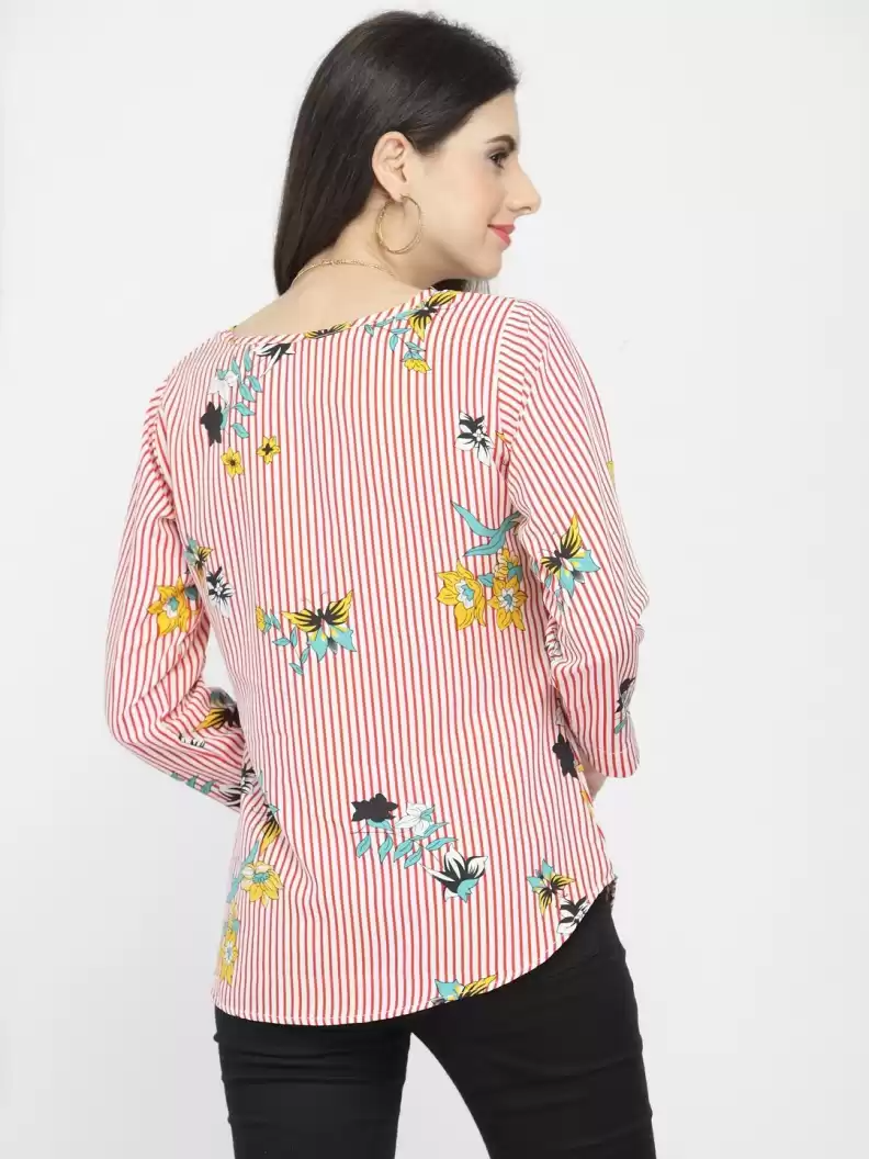 TANDUL Casual Slit Sleeves Printed Women Red, White Top