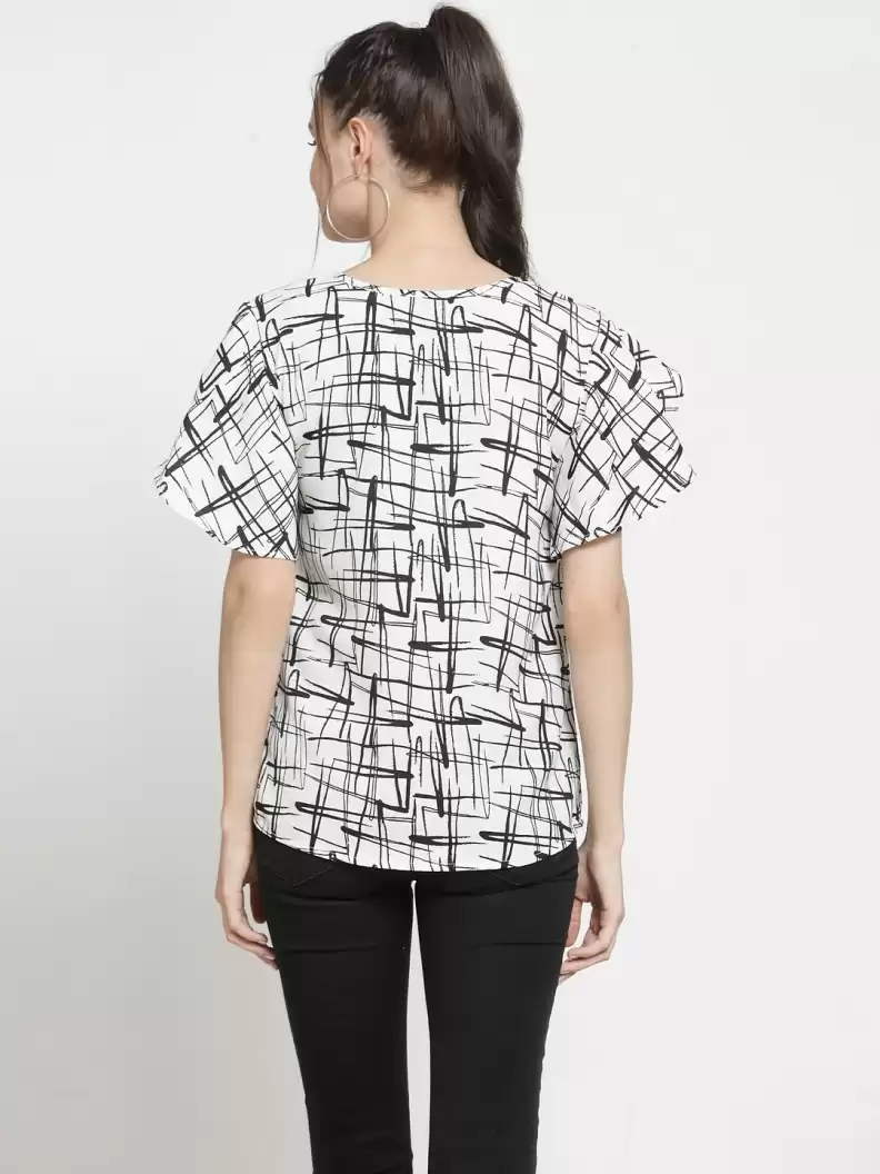 ZARVEY Casual Ruffled Sleeves Printed Women Multicolor Top